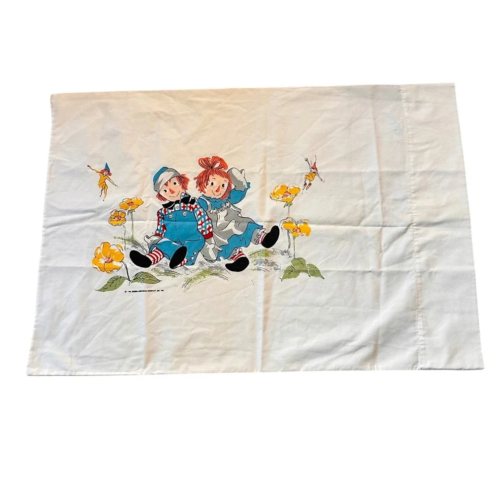 Vtg 1969 Raggedy Ann & Andy Pillowcase The Bobbs-Merrill Co Nursery Cottagecore‎